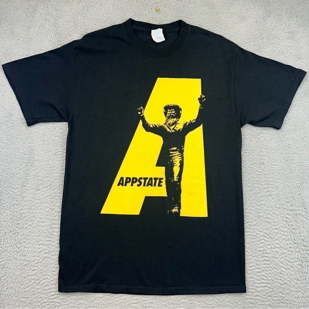 App State Mountaineers Shirt Mens Medium Black Yellow Front Logo Football Sports